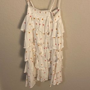 Boho white ruffle polka dot dress